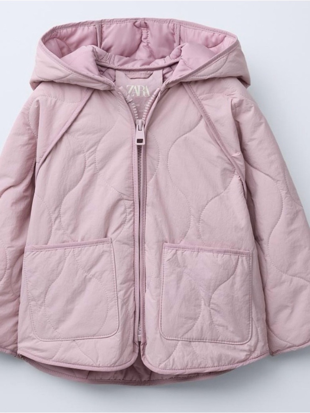 Zara Light Pink Quilted Hooded Puffer Jacket